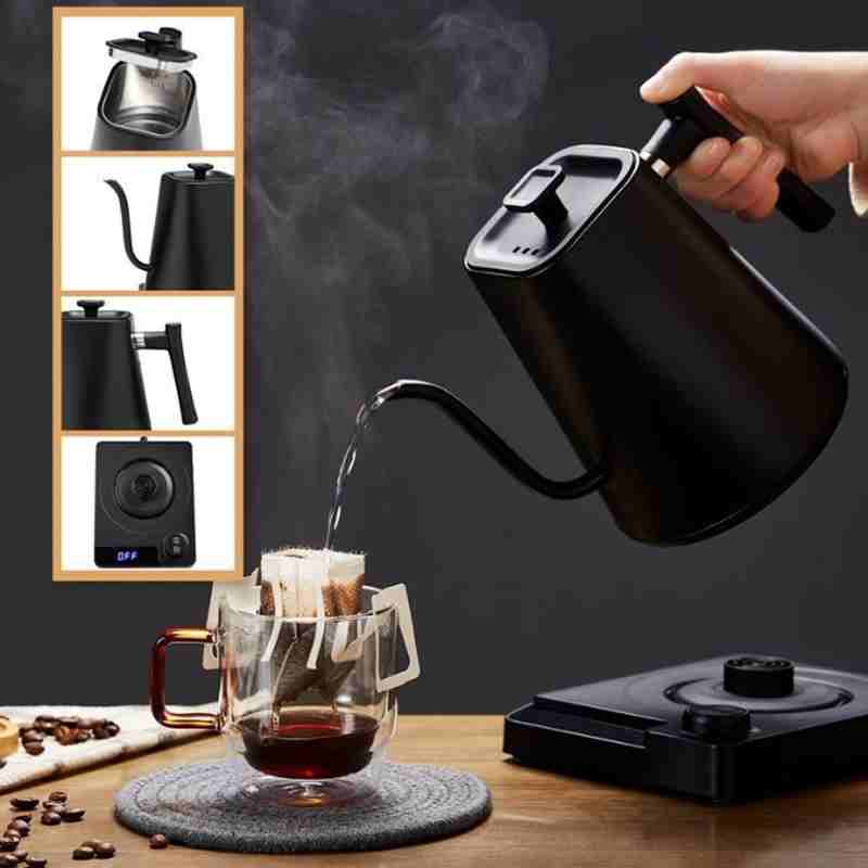 Modern minimalist coffee electric kettle with hand drawn spout and long spout